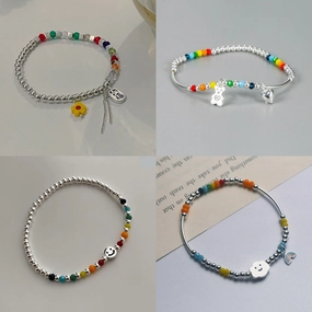 Wholesale Colorful Beaded Elastic Rope Smiley Rainbow Cloud Love Bear Bracelet