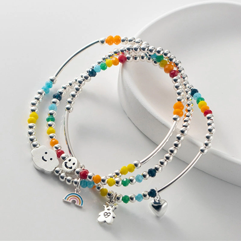 Wholesale Colorful Beaded Elastic Rope Smiley Rainbow Cloud Love Bear Bracelet