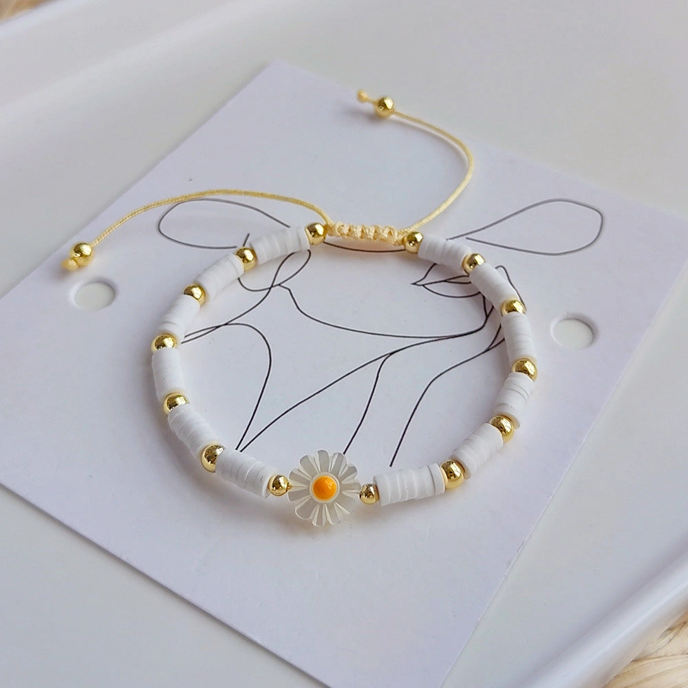 Wholesale Colorful Beaded Shell Daisy Glass Bracelet