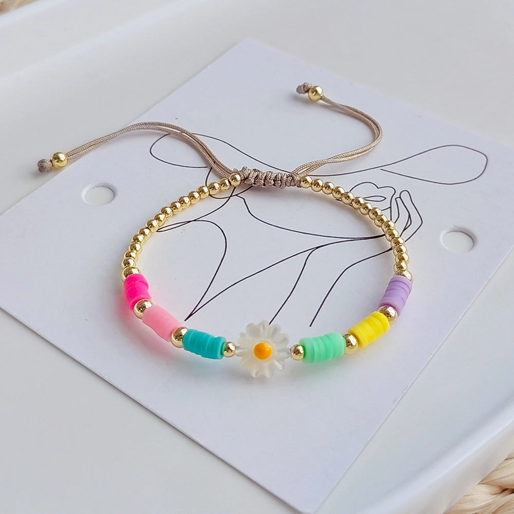 Wholesale Colorful Beaded Shell Daisy Glass Bracelet
