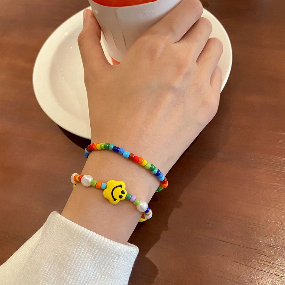 Wholesale Colorful Beaded Smiley Bungee Cord Bracelet