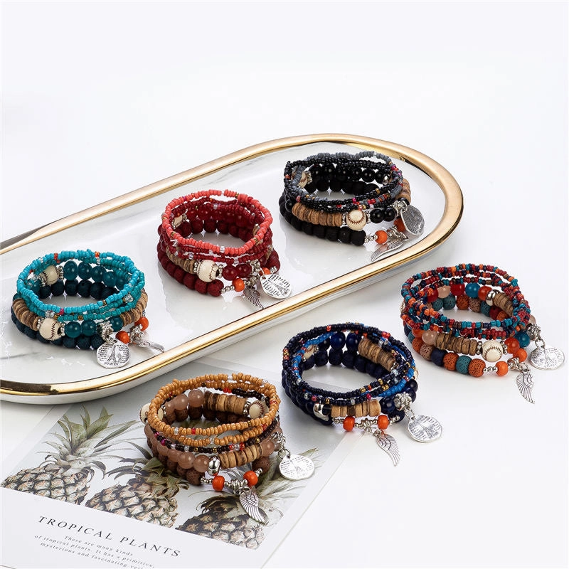 Wholesale Colorful Bohemian Multilayer Stretch Rice Beads Bracelet