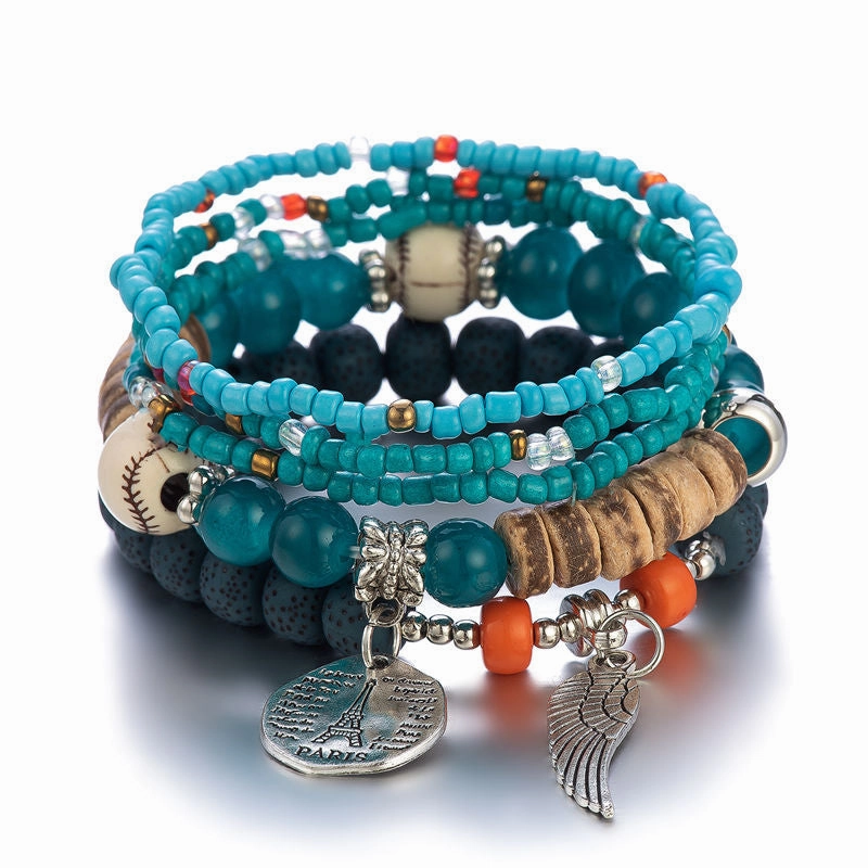 Wholesale Colorful Bohemian Multilayer Stretch Rice Beads Bracelet