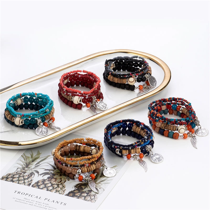 Wholesale Colorful Bohemian Multilayer Stretch Rice Beads Bracelet