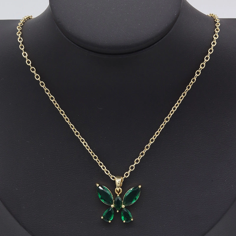 Wholesale Colorful Butterfly Zircon Necklace Clavicle Chain