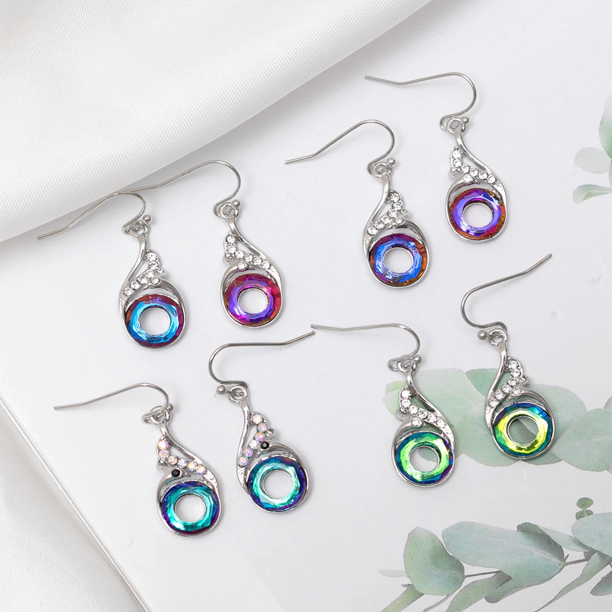 Wholesale Colorful Crystal Gradient Rhinestone Earrings
