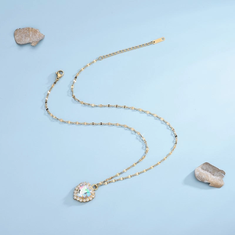 Wholesale Colorful Crystal Love Diamond Titanium Steel Necklace Clavicle Chain