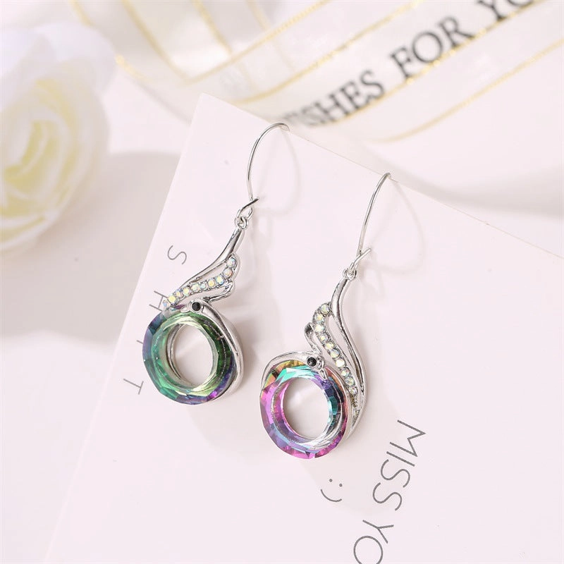 Wholesale Colorful Crystal Peacock Gradient Copper Earrings