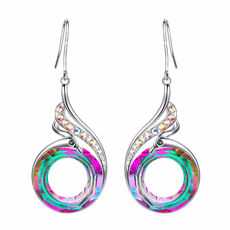 Wholesale Colorful Crystal Peacock Gradient Copper Earrings