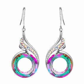 Wholesale Colorful Crystal Peacock Gradient Copper Earrings