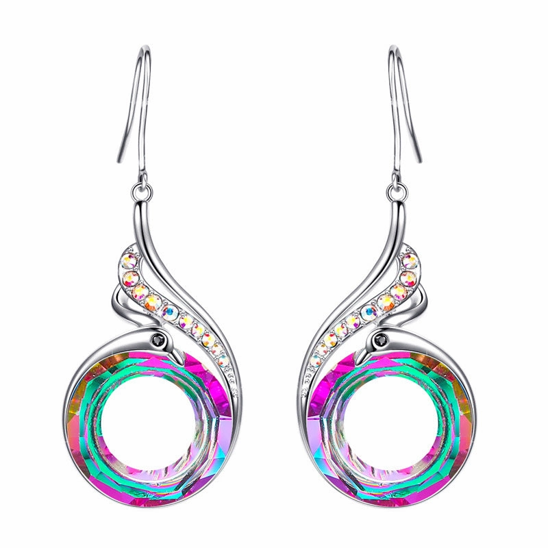 Wholesale Colorful Crystal Peacock Gradient Copper Earrings