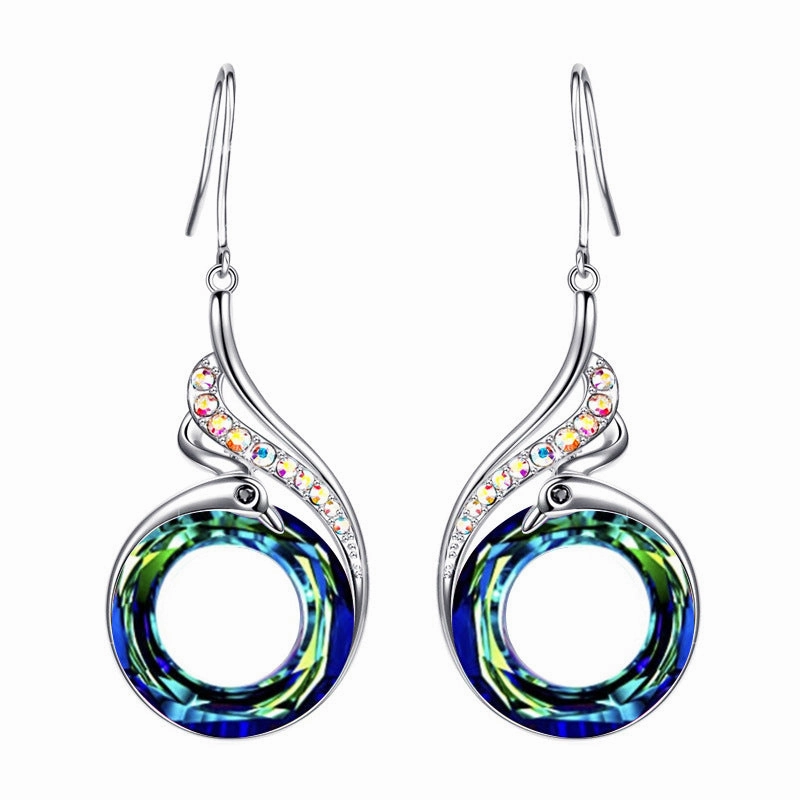 Wholesale Colorful Crystal Peacock Gradient Copper Earrings