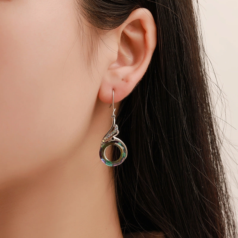 Wholesale Colorful Crystal Peacock Gradient Copper Earrings