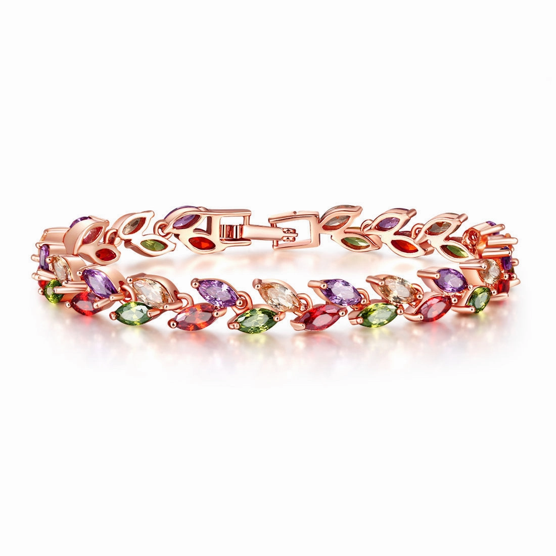 Wholesale Colorful Crystal Willow Leaf Copper Zircon Bracelet