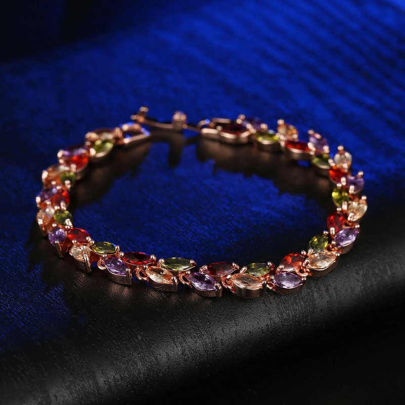 Wholesale Colorful Crystal Willow Leaf Copper Zircon Bracelet