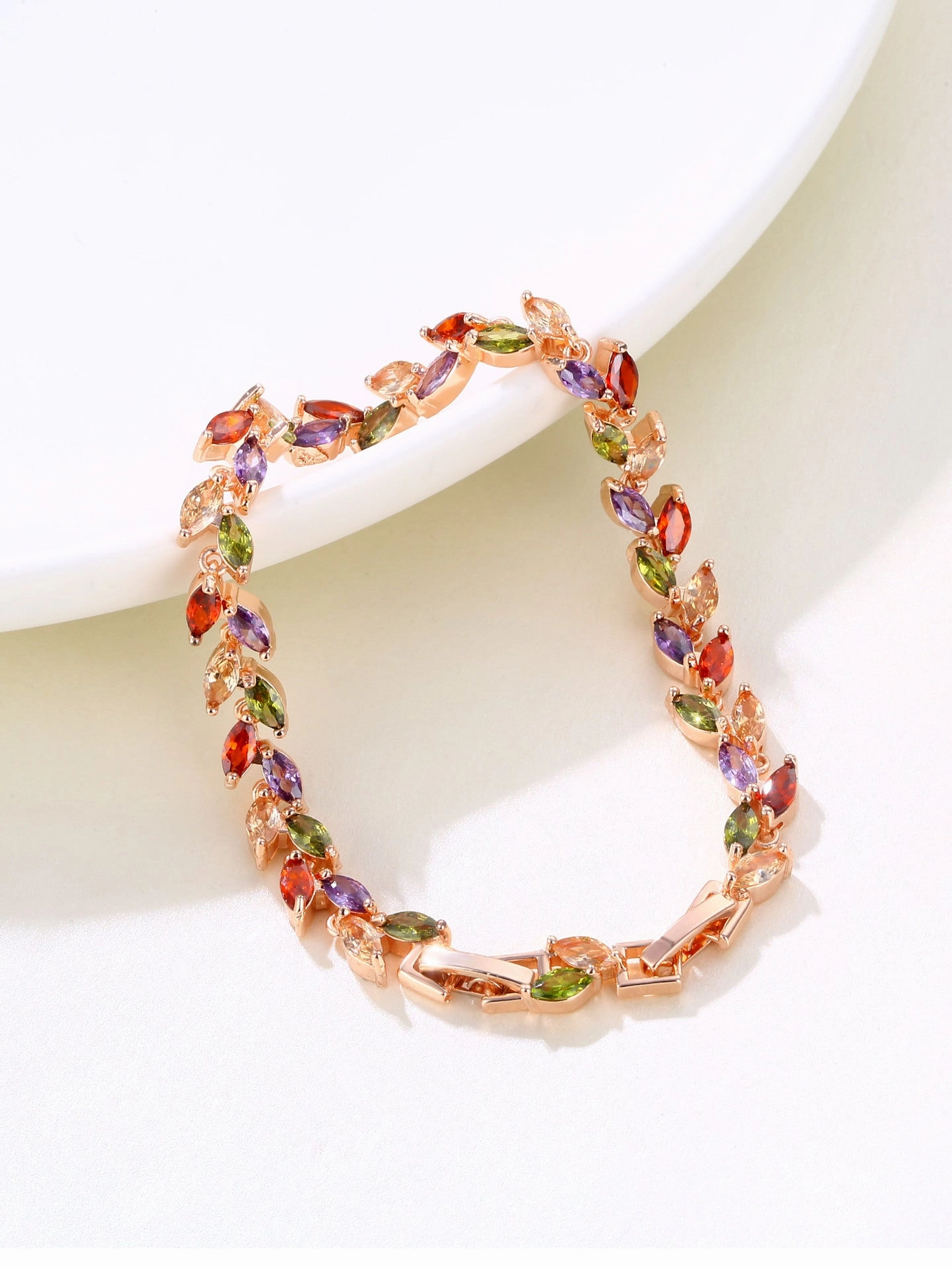 Wholesale Colorful Crystal Willow Leaf Copper Zircon Bracelet