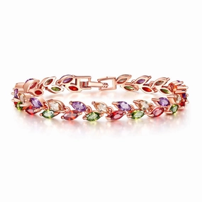 Wholesale Colorful Crystal Willow Leaf Copper Zircon Bracelet