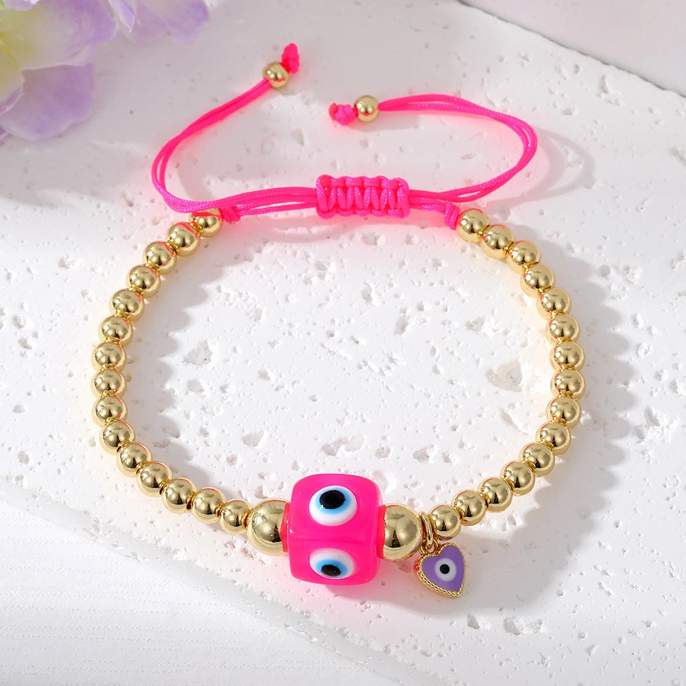 Wholesale Colorful Devil Eye Pendant Copper Plated Real Gold Bracelet