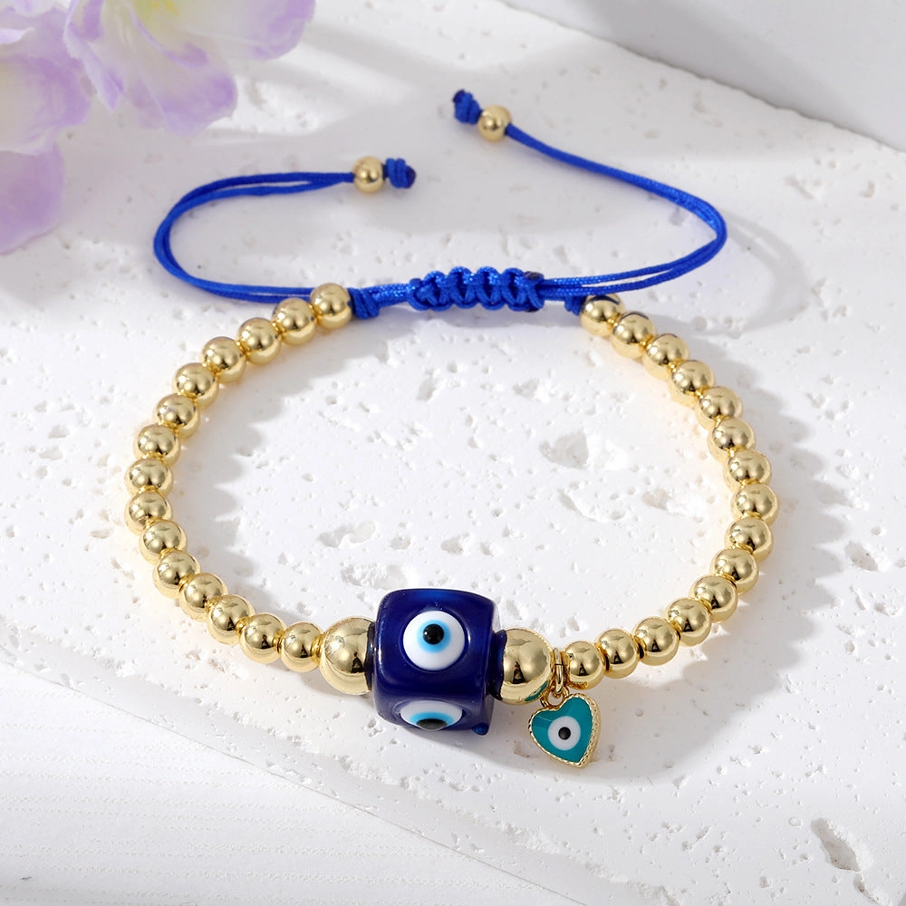 Wholesale Colorful Devil Eye Pendant Copper Plated Real Gold Bracelet