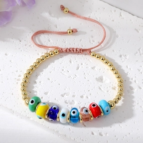 Wholesale Colorful Devil Eye Pendant Copper Plated Real Gold Bracelet