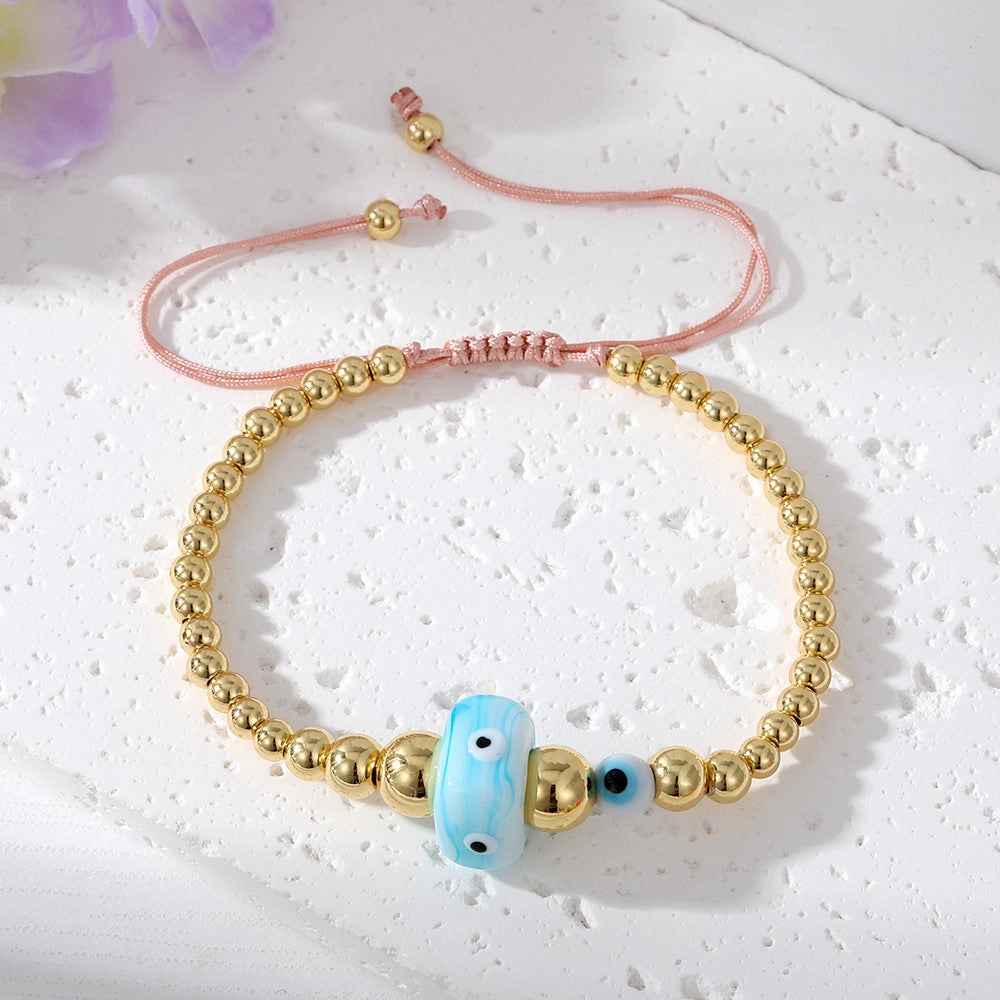Wholesale Colorful Devil Eye Pendant Copper Plated Real Gold Bracelet