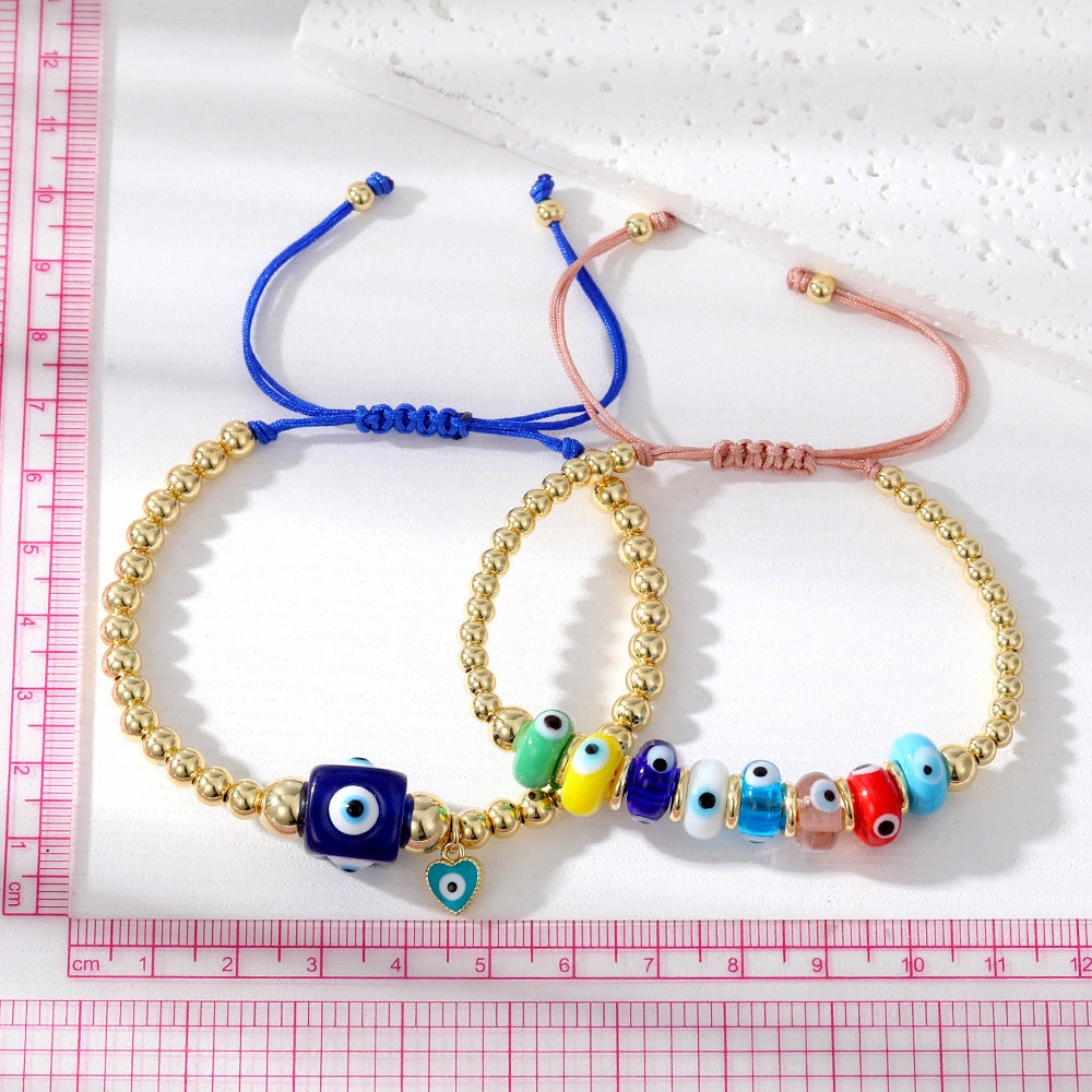 Wholesale Colorful Devil Eye Pendant Copper Plated Real Gold Bracelet