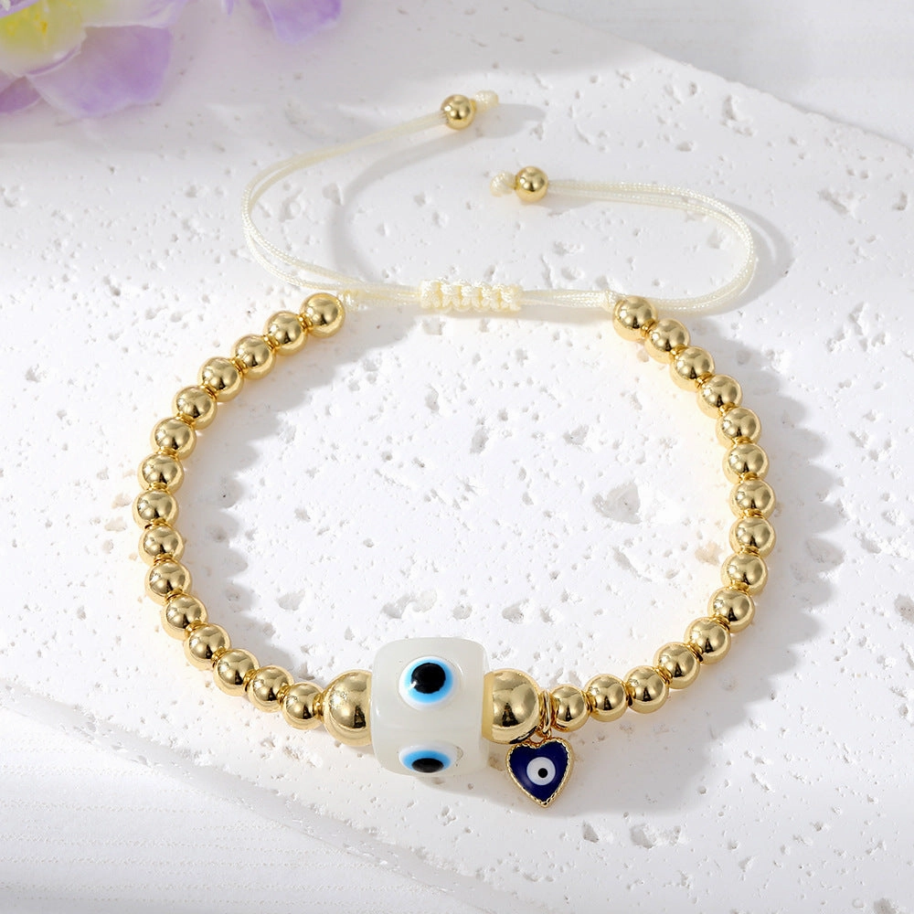 Wholesale Colorful Devil Eye Pendant Copper Plated Real Gold Bracelet