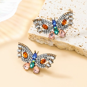 Wholesale Colorful Diamond Butterfly Earrings
