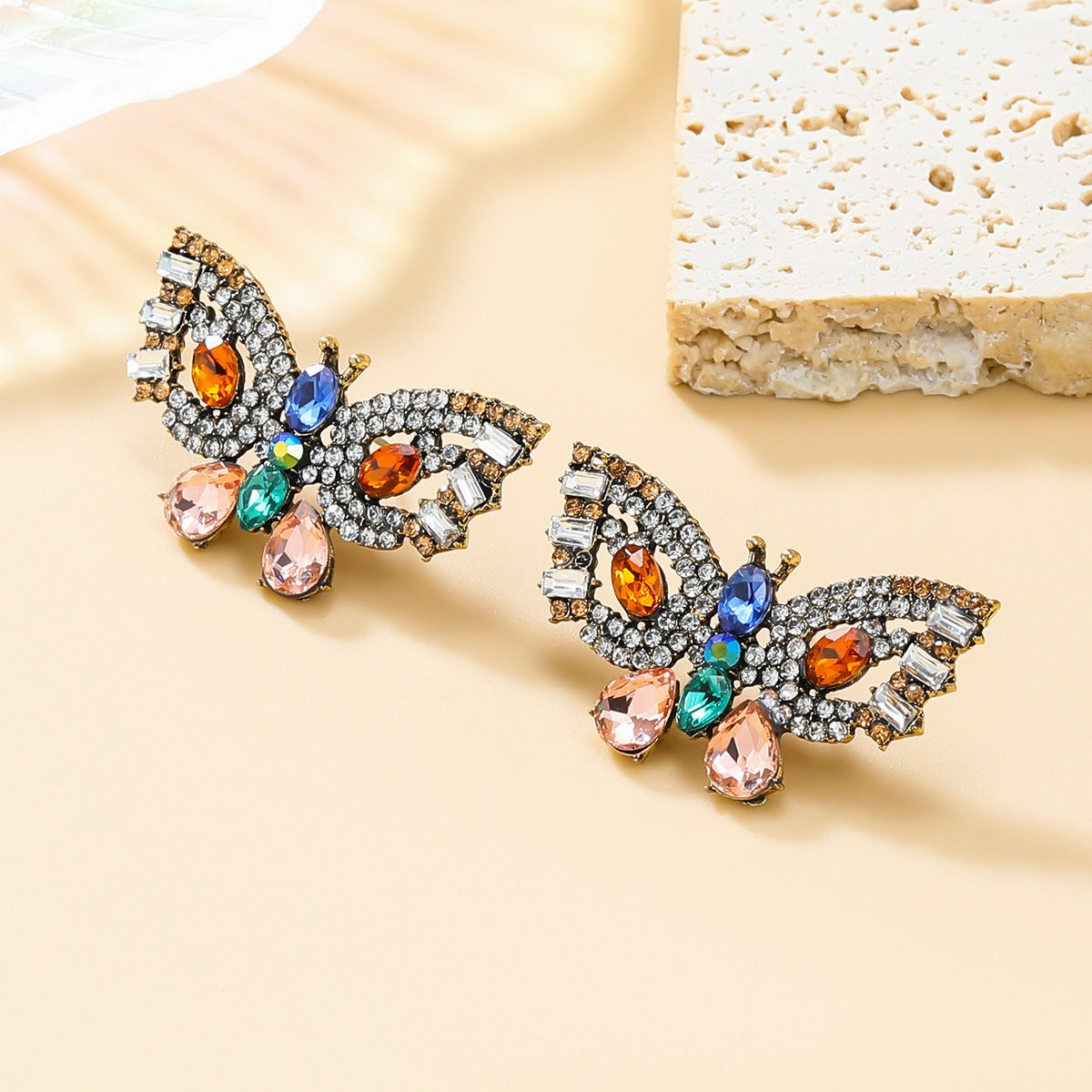 Wholesale Colorful Diamond Butterfly Earrings
