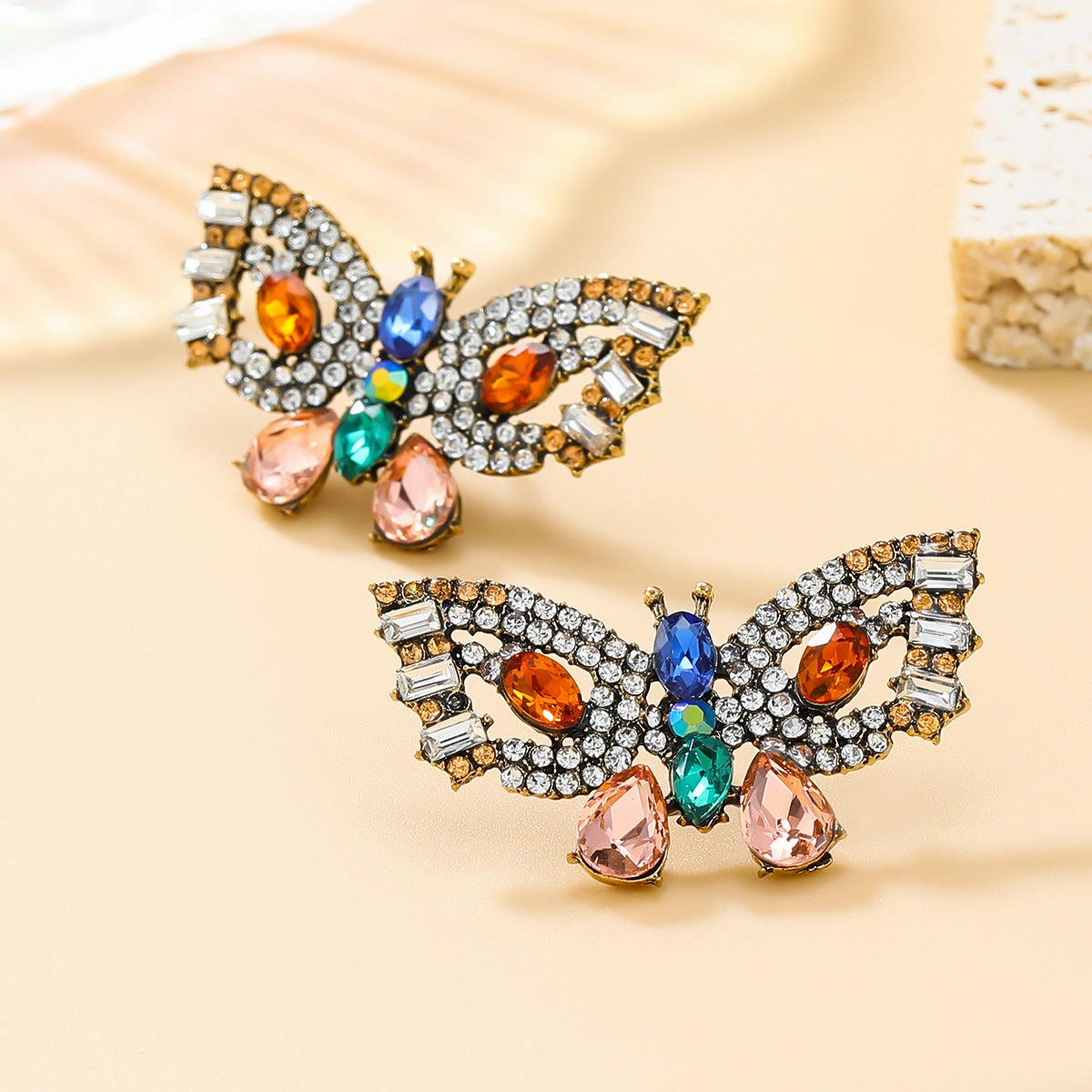 Wholesale Colorful Diamond Butterfly Earrings