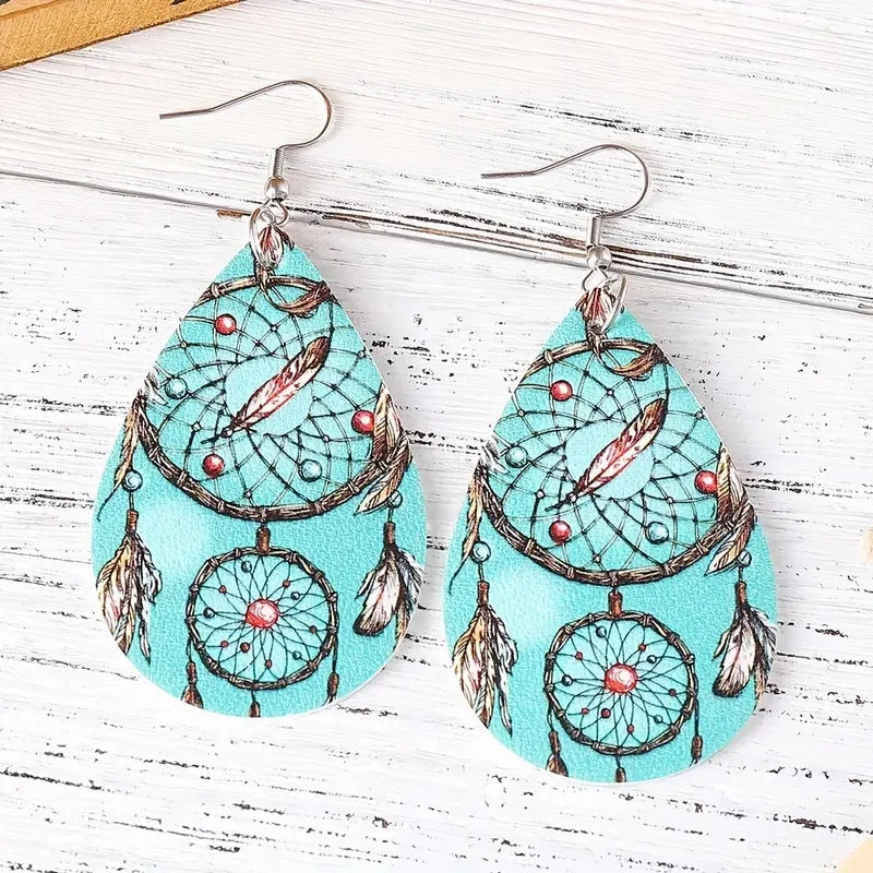 Wholesale Colorful Dream Catcher Double Sided Print Earrings