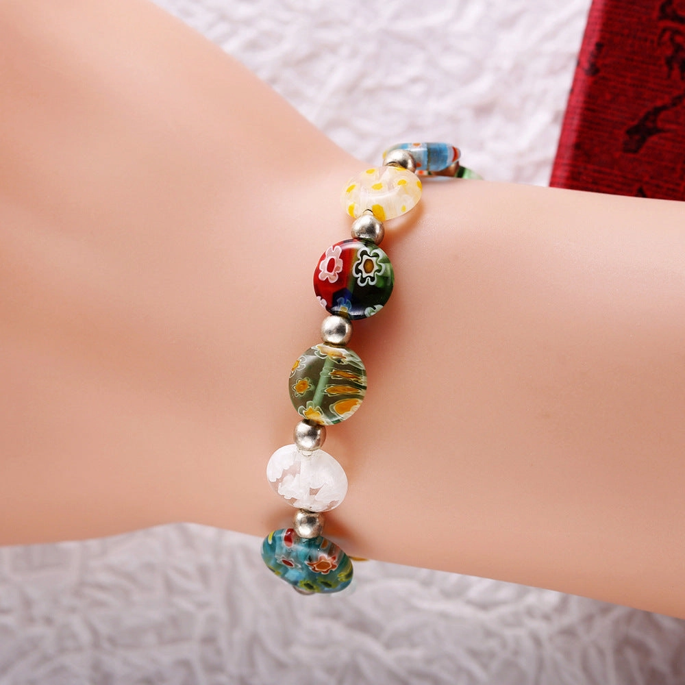Wholesale Colorful Dried Flower Glaze DIY Elastic Bracelet