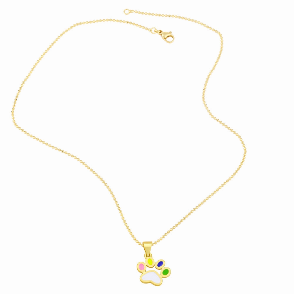 Wholesale colorful enamel dog paw print pendant clavicle chain simple sweater chain plated with 18K gold