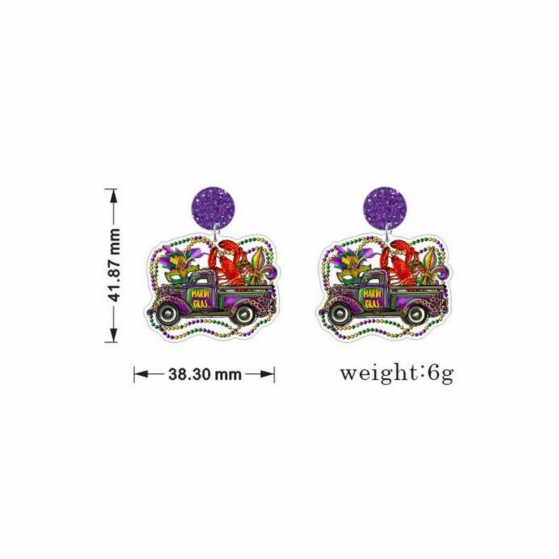 Wholesale Colorful festive jewelry Mardi Gras truck alligator beads lobster earrings