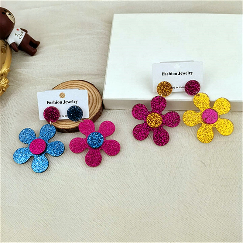 Wholesale Colorful Five Petal Flower Acrylic Earrings