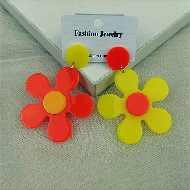 Wholesale Colorful Five Petal Flower Acrylic Earrings