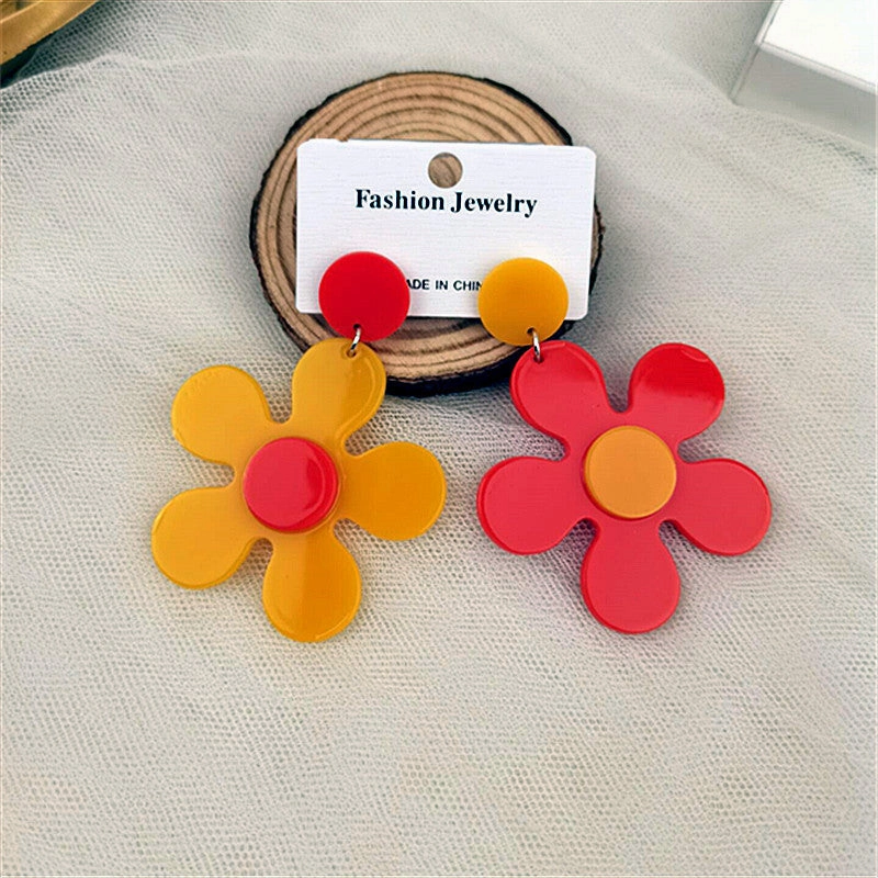 Wholesale Colorful Five Petal Flower Acrylic Earrings