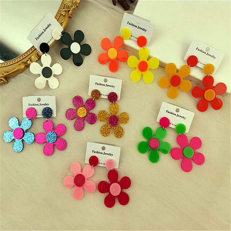 Wholesale Colorful Five Petal Flower Acrylic Earrings