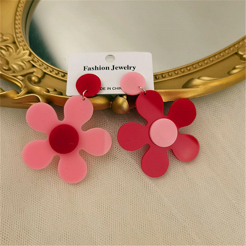 Wholesale Colorful Five Petal Flower Acrylic Earrings
