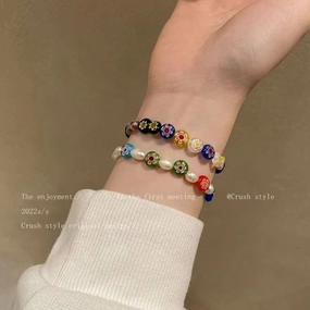 Wholesale Colorful Flowers Handmade Beaded Glass Pearl Bracelet