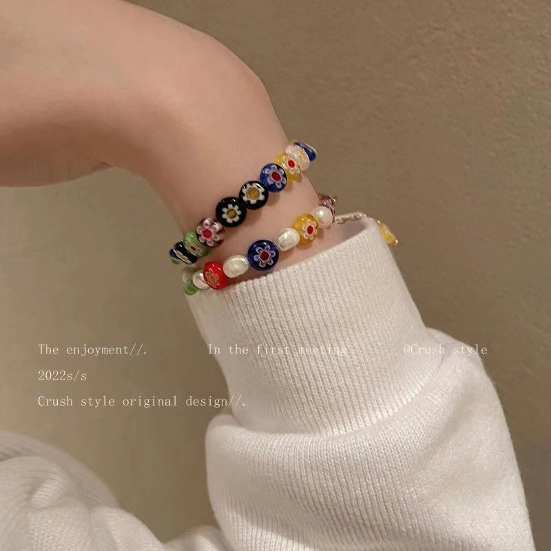 Wholesale Colorful Flowers Handmade Beaded Glass Pearl Bracelet