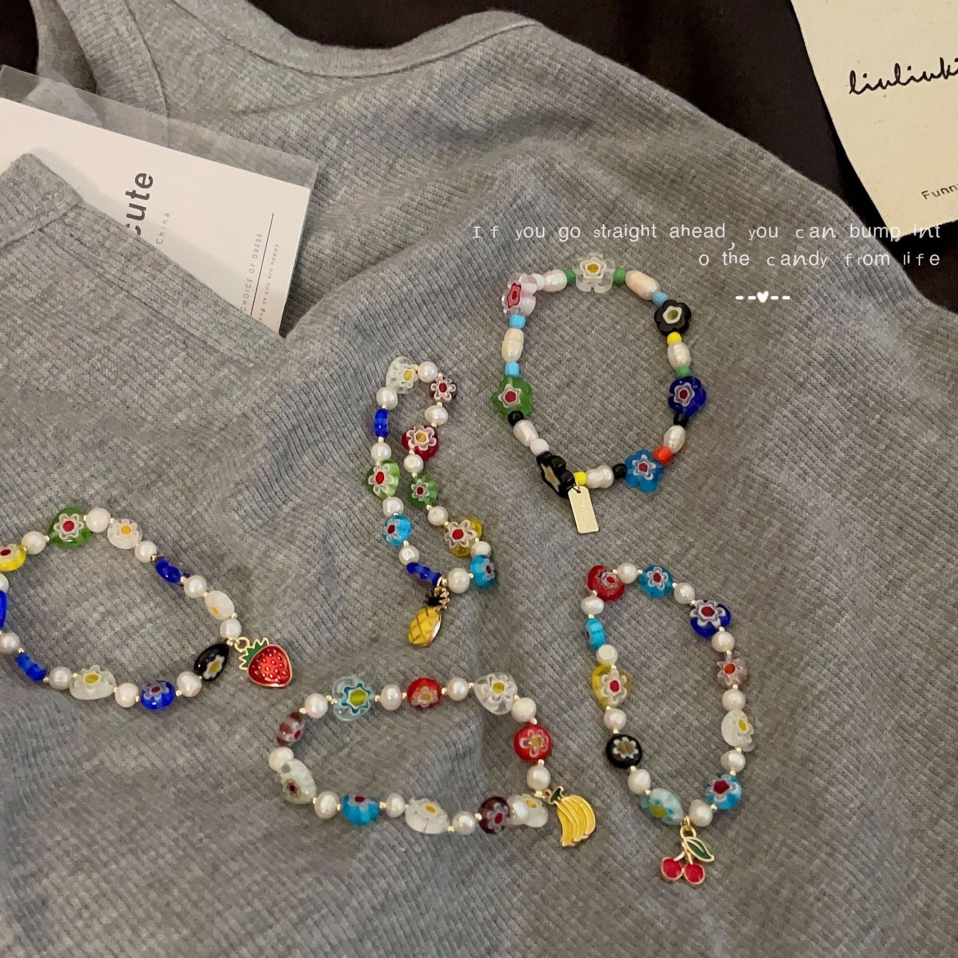 Wholesale Colorful Glaze Flower Beaded Pearl Alloy Bracelet