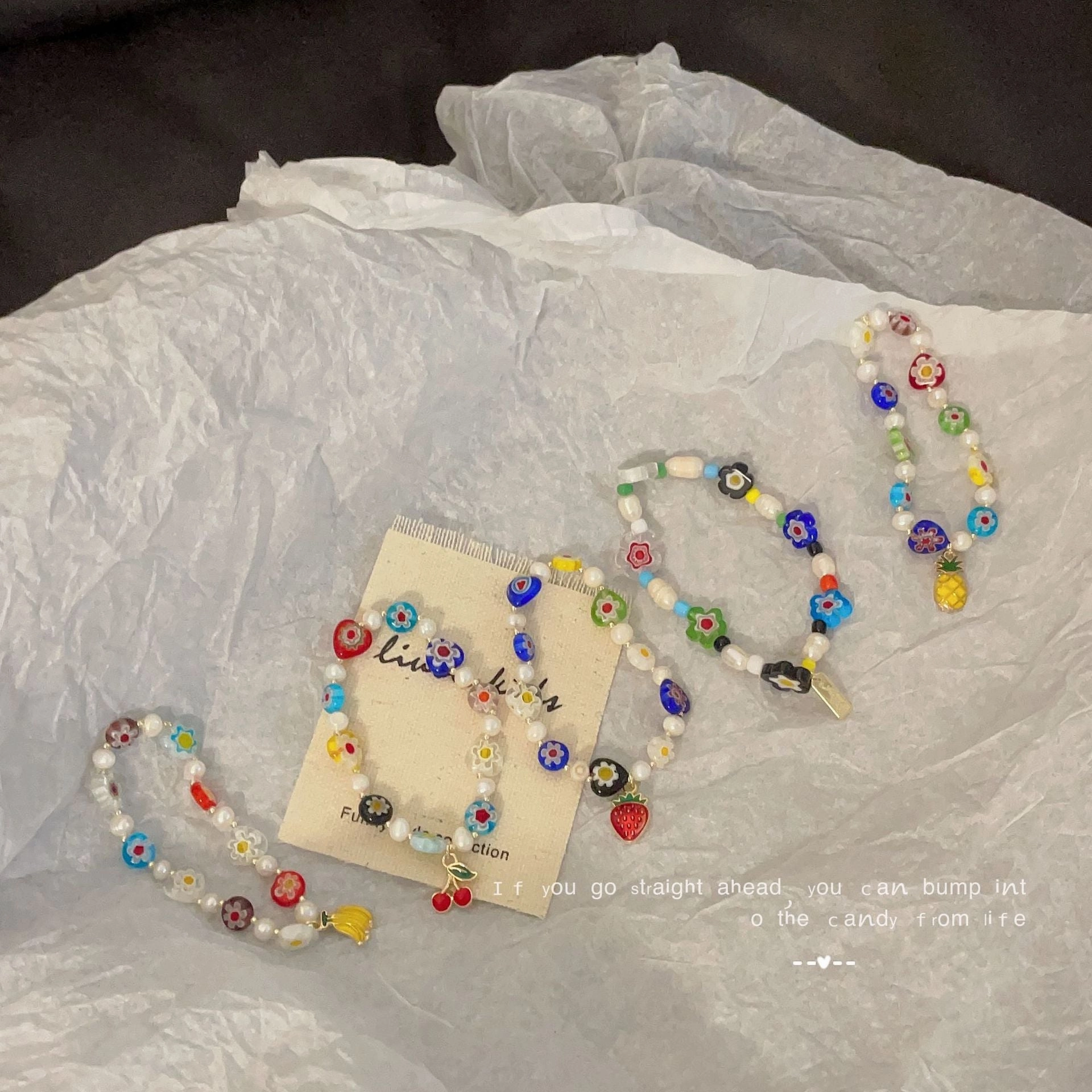Wholesale Colorful Glaze Flower Beaded Pearl Alloy Bracelet