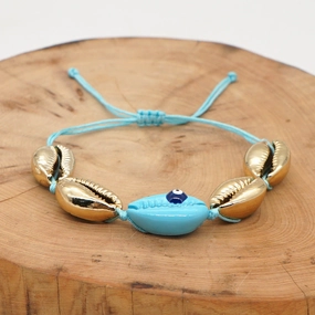 Wholesale Colorful Gold Plated Natural Seashell Oil Drip Eyes Hand Woven Bracelet