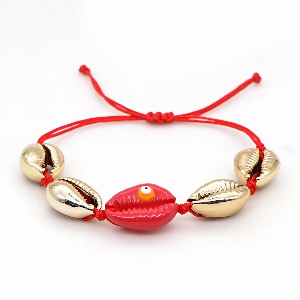 Wholesale Colorful Gold Plated Natural Seashell Oil Drip Eyes Hand Woven Bracelet
