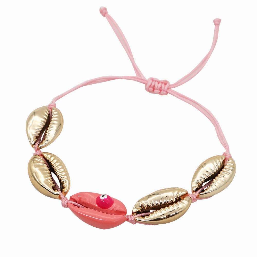 Wholesale Colorful Gold Plated Natural Seashell Oil Drip Eyes Hand Woven Bracelet
