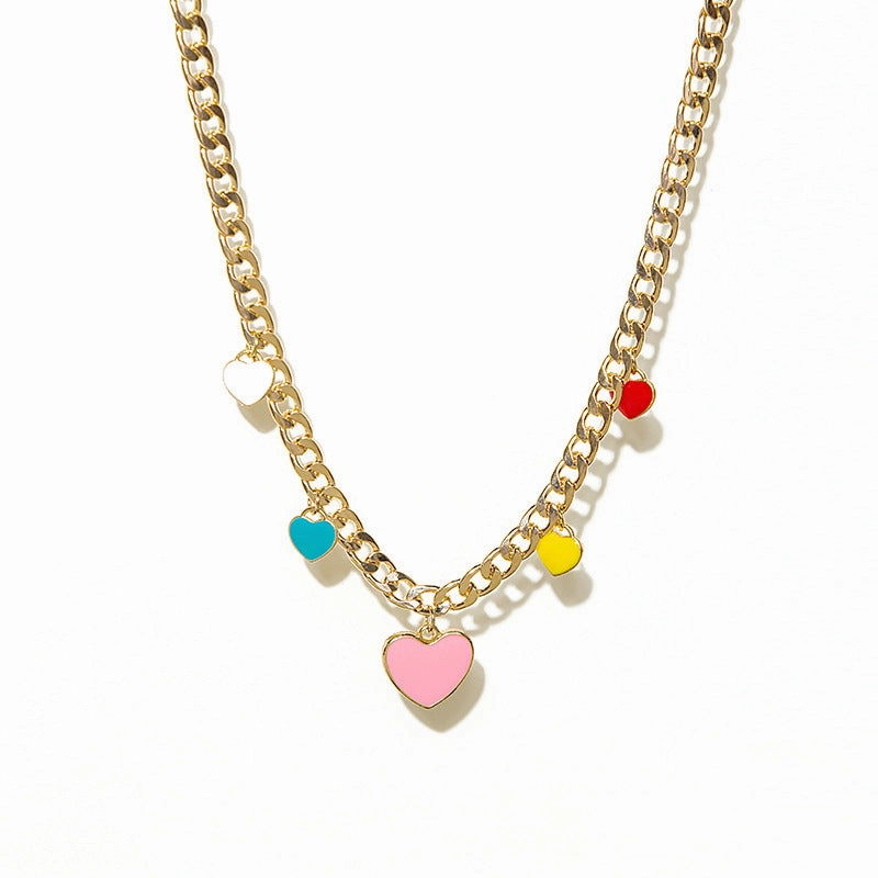 Wholesale Colorful Heart Pendant Alloy Necklace