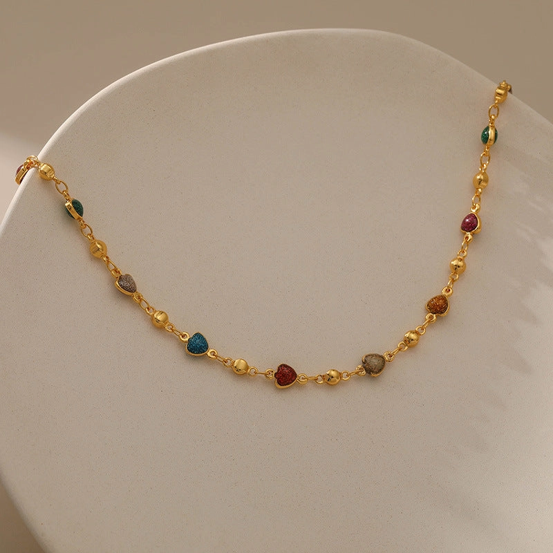 Wholesale Colorful Love Gold Plated Clavicle Chain Necklace