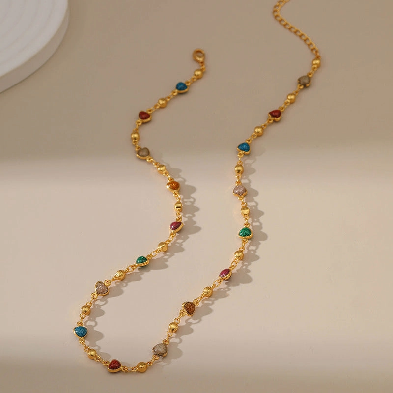 Wholesale Colorful Love Gold Plated Clavicle Chain Necklace