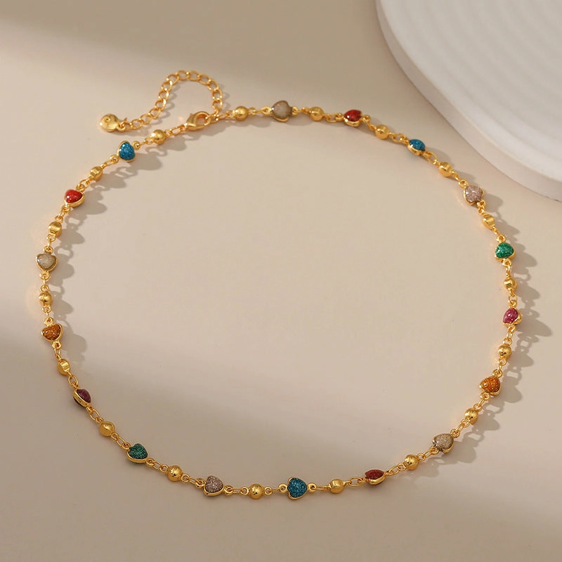 Wholesale Colorful Love Gold Plated Clavicle Chain Necklace